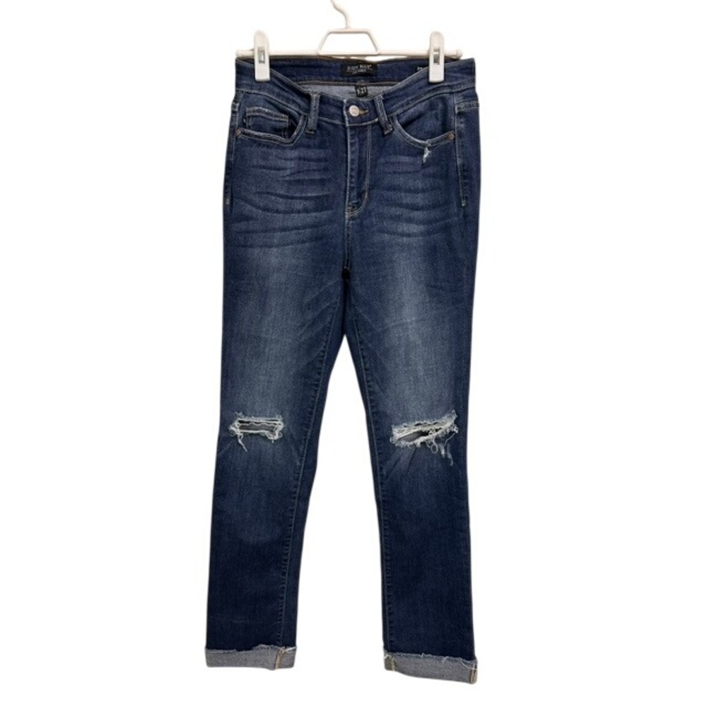 Judy Blue Straight Fit Distressed High Rise Jeans Dark Wash 5/27 JB82421DK